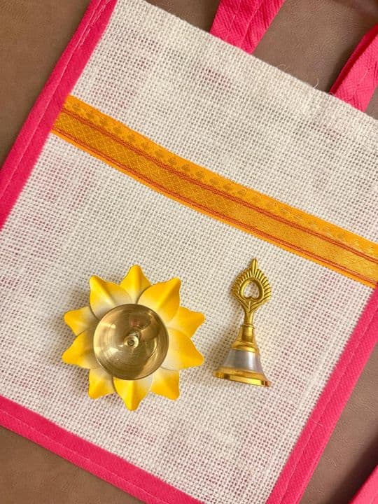 Sunflower Diya & Bell Kit in Jute Bag