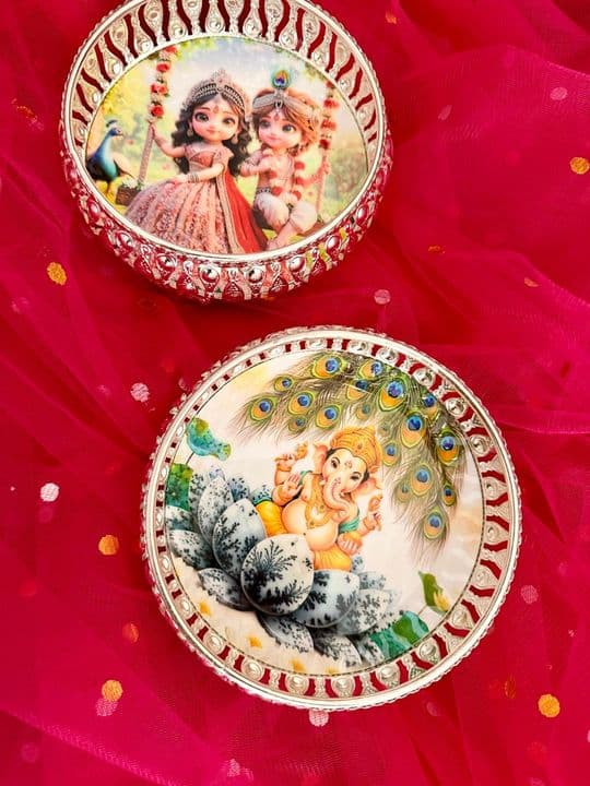 Painted Pooja Plate · Krishna & Ganesha