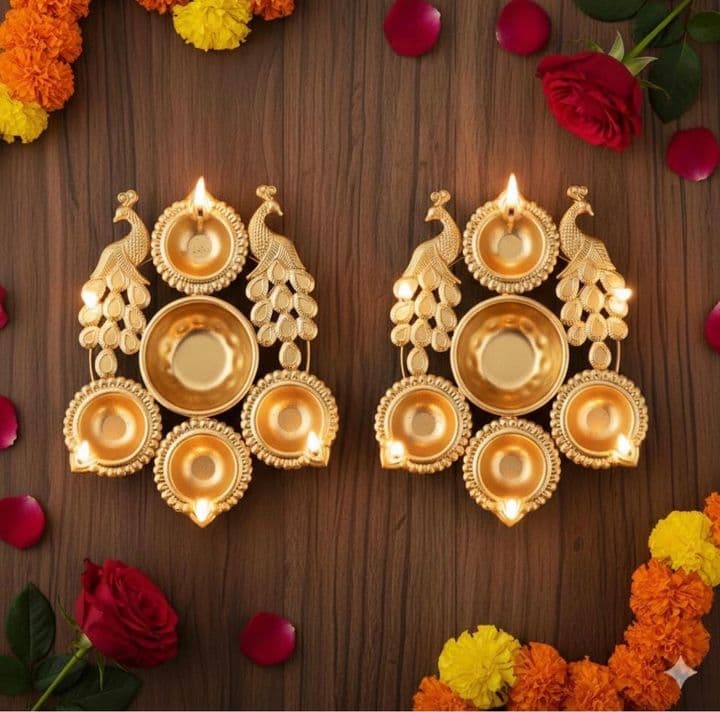 Peacock Five-Diya Stand