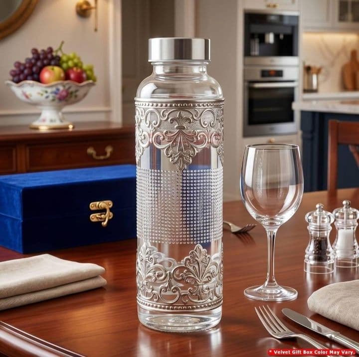 Embossed Glass Bottle in Velvet Box